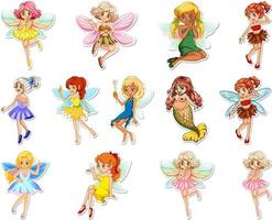 conjunto de pegatinas con hermosas hadas y personaje de dibujos animados de sirena