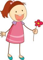 A doodle kid holding flower cartoon character isolated vector