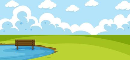 Empty park landscape scene with pond in the meadow vector