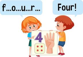 Cartoon character of two kids spelling the number four vector