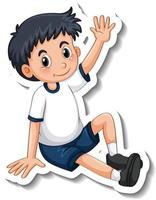 Sticker template with a boy in sitting pose isolated vector