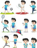 conjunto de niño haciendo diferentes tipos de deportes. vector