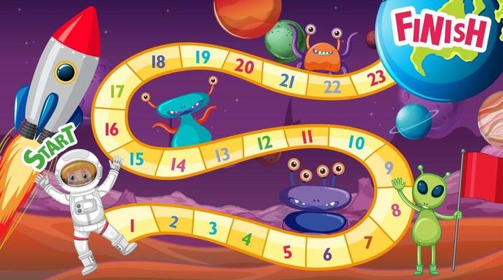 Snake and ladders game template with space theme