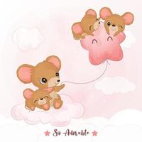 Adorable mice playing together in watercolor illustration vector