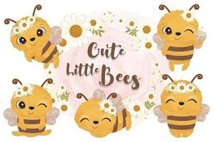 Cute little bees collection in watercolor vector