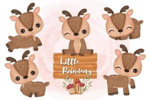 Cute little reindeers collection in watercolor vector