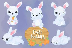 Cute little bunnies collection in watercolor vector