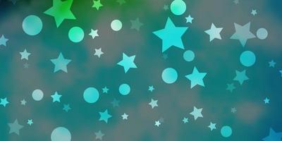 plantilla de vector azul claro, verde con círculos, estrellas. Ilustración abstracta con formas coloridas de círculos, estrellas. diseño para textiles, telas, papeles pintados.