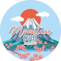 banner del día de la montaña con el monte fuji y el sol rojo vector