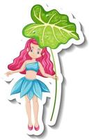 A sticker template with a beautiful fairy cartoon character vector