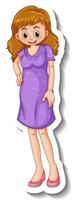 A sticker template with a woman wearing purple dress in standing pose vector