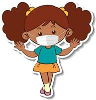 A sticker template with a girl wearing medical mask cartoon character vector