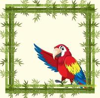 Empty banner with bamboo frame and parrot bird cartoon character vector