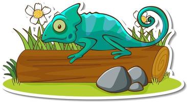 Chameleon lizard standing on a log sticker vector