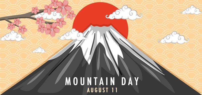 Mountain Day in Japan banner with Mount Fuji and Sunrise