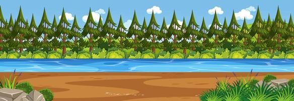 Panorama landscape scene with river through the forest vector