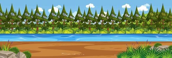 Panorama landscape scene with river through the forest vector