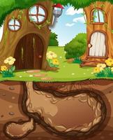 Underground animal hole with ground surface of the garden scene vector