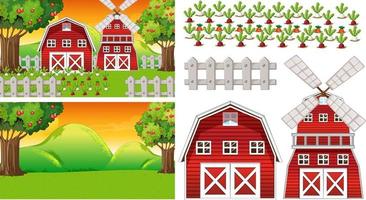 Farm element set isolated with farm scence vector