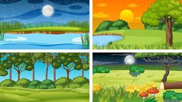 Four different scene of nature park and forest vector