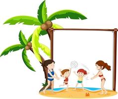 Tema de playa de verano con banner vacío aislado sobre fondo blanco. vector