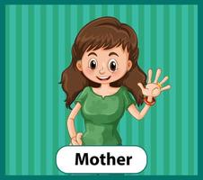 Educational English word card of mother vector