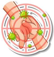 A sticker template of hands holding together with coronavirus sign vector