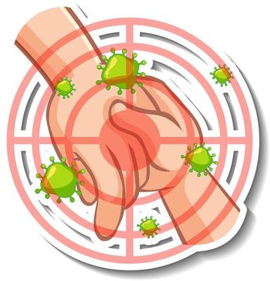 A sticker template of hands holding together with coronavirus sign