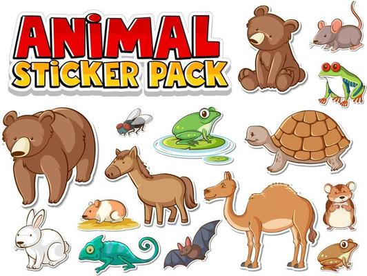 Cute wild animals sticker pack isolated