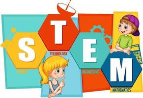 STEM education logo with children cartoon character vector