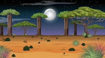 paisaje de bosque natural en la escena nocturna vector