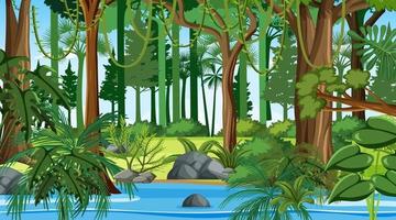 Forest landscape scene at day time with many different trees vector