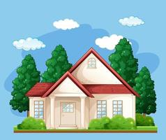 Front of a house with many tree on blue background vector