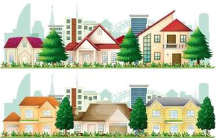 Set of suburban houses on white background vector