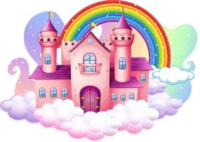 Castle with rainbow on the cloud isolated on white background vector