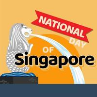 banner del día nacional de singapur con la mascota oficial de merlion de singapur vector