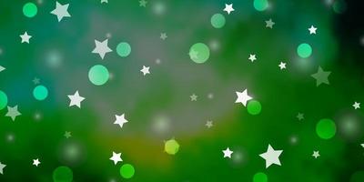 Light Blue, Green vector backdrop with circles, stars. Abstract illustration with colorful spots, stars. Design for textile, fabric, wallpapers.