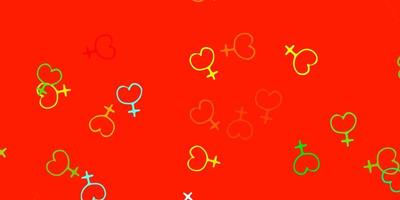 Light Green, Red vector background with woman symbols.