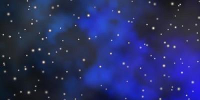 Fondo de vector azul oscuro con estrellas pequeñas y grandes. ilustración decorativa con estrellas en plantilla abstracta. patrón para envolver regalos.