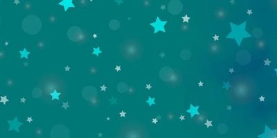 Light BLUE vector backdrop with circles, stars. Glitter abstract illustration with colorful drops, stars. Design for wallpaper, fabric makers.