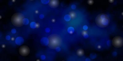 Dark BLUE vector texture with circles, stars. Abstract design in gradient style with bubbles, stars. Pattern for booklets, leaflets.