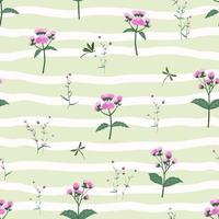 Seamless pattern with purple wildflowers on stripped background vector