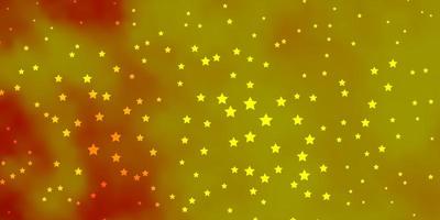Fondo de vector amarillo oscuro con estrellas pequeñas y grandes. ilustración decorativa con estrellas en plantilla abstracta. patrón para envolver regalos.