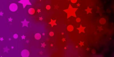 Fondo de vector de color rosa claro, amarillo con círculos, estrellas. Ilustración con un conjunto de esferas abstractas de colores, estrellas. patrón para el diseño de tela, fondos de pantalla.