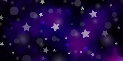 patrón de vector púrpura oscuro, rosa con círculos, estrellas. Ilustración abstracta con manchas de colores, estrellas. diseño para textiles, telas, papeles pintados.