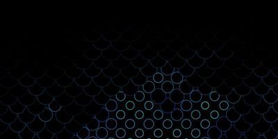 Telón de fondo de vector azul oscuro con puntos. Ilustración abstracta moderna con formas circulares de colores. patrón para anuncios comerciales.