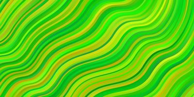 Fondo de vector verde claro, amarillo con líneas curvas. Muestra geométrica colorida con curvas de degradado. patrón para folletos, folletos.