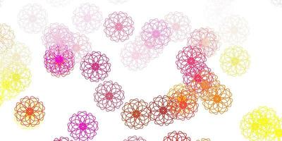 textura de doodle de vector rosa claro, amarillo con flores.