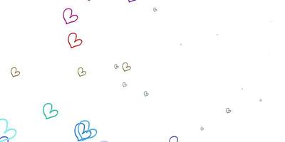 Light Multicolor vector template with doodle hearts.