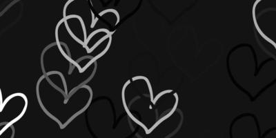 plantilla de vector gris claro con corazones de doodle.